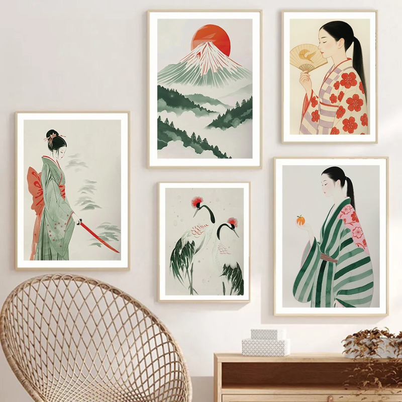 Gunung Fuji & Crane Cetak Dind - Japanese Minimalist Lifestyle ulasan dan harga