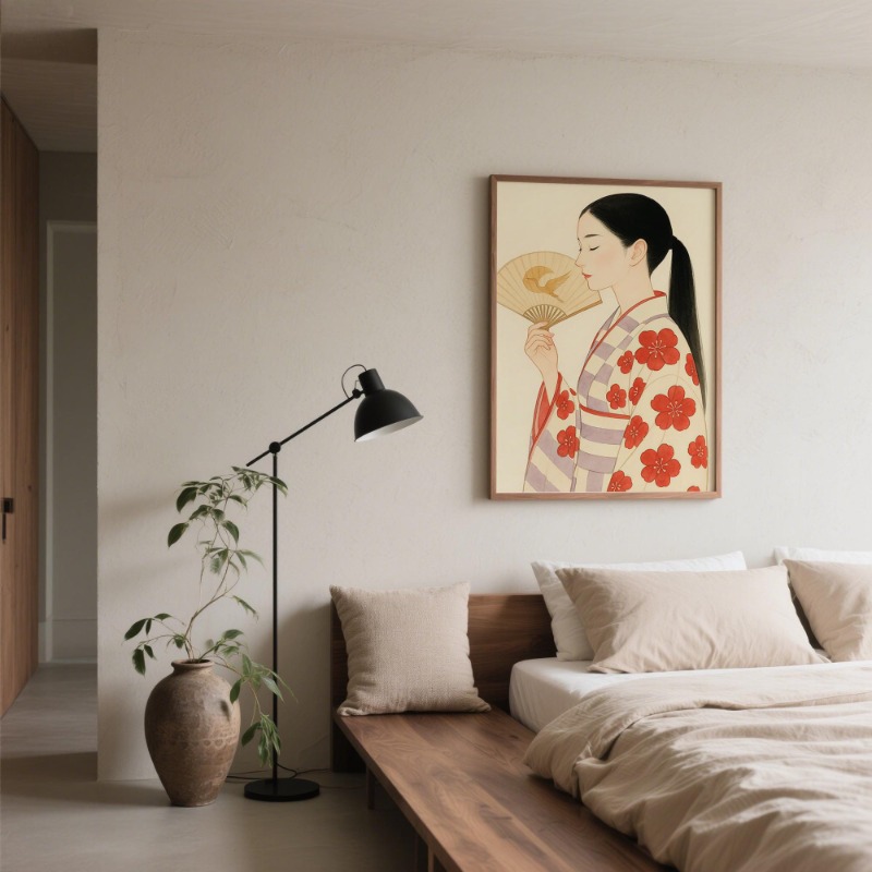Gunung Fuji & Crane Cetak Dind - Japanese Minimalist Lifestyle ulasan dan harga